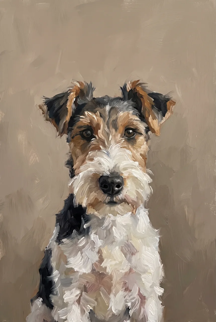 Classic Oil portrait of a wire-haired dog