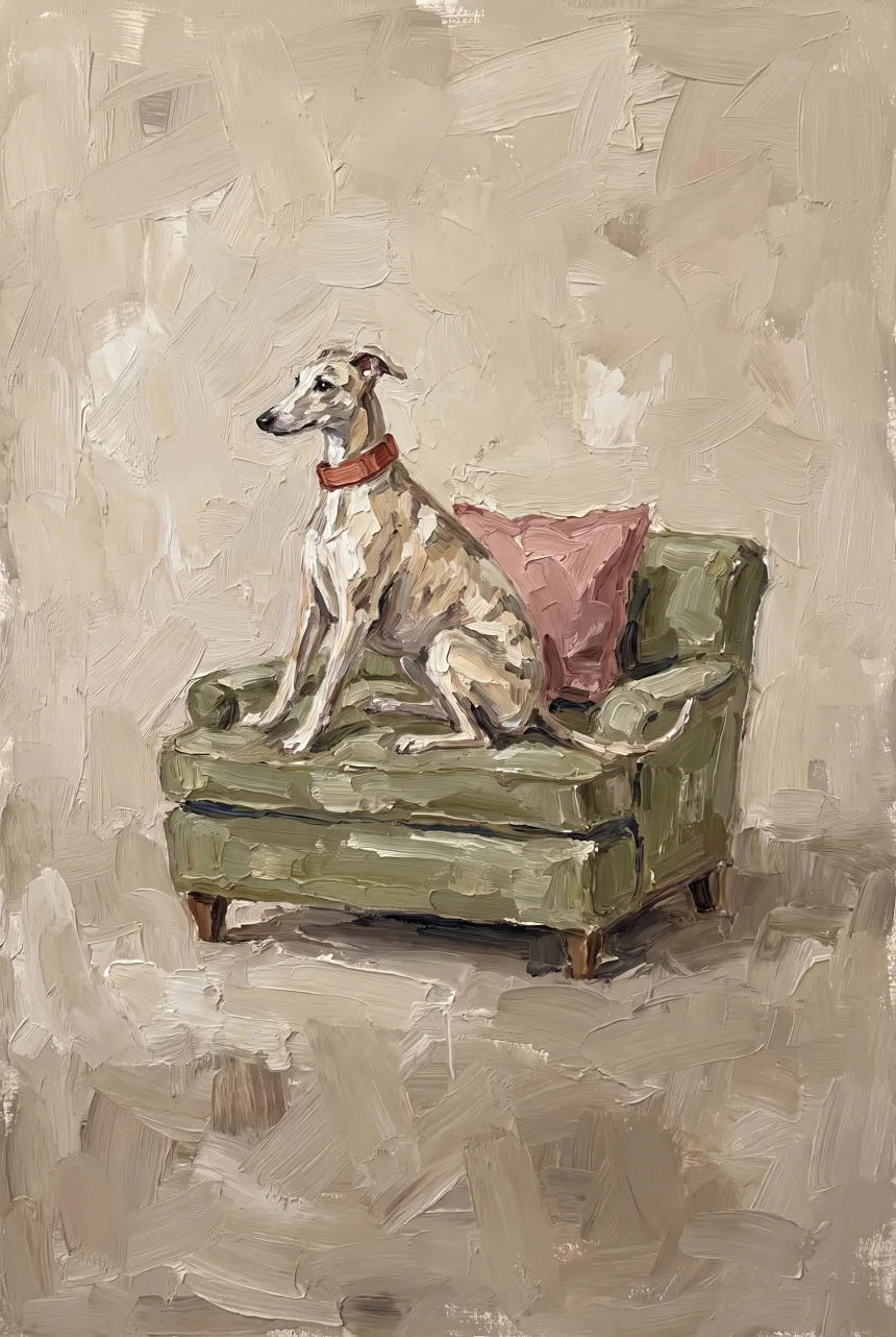 Mini Couch portrait of a dog on a green chair